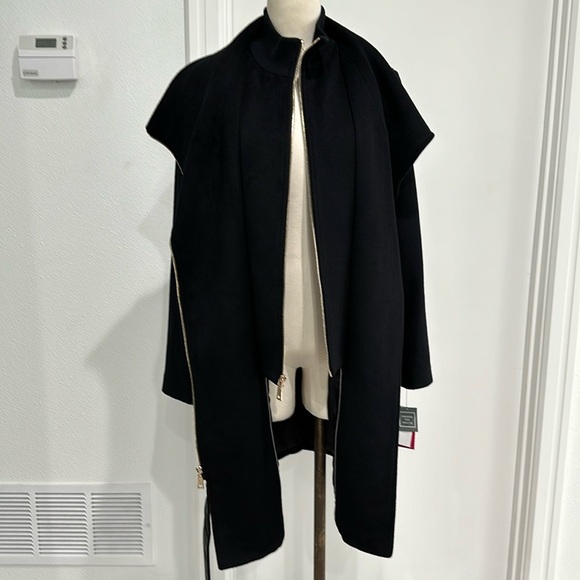 Vince Camuto Black Belted Layered Coat - L - Picture 9 of 16